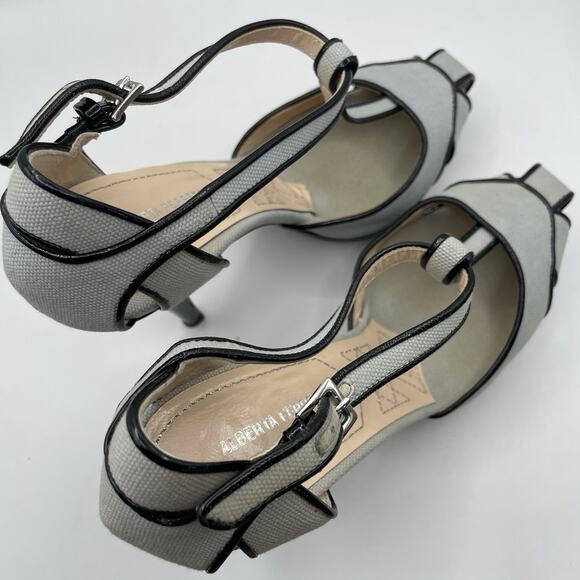 Alberta Ferretti Size 6.5 Patent Leather Canvas High Heels Black Gray Stilettos - Picture 6 of 9